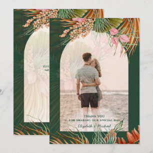 Carte De Remerciements Emerald Green Boho Tropical Pampas Grass Mariage