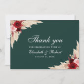 Carte De Remerciements Emerald Green Bourgogne Mariage Rose (Devant)