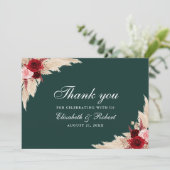 Carte De Remerciements Emerald Green Bourgogne Mariage Rose (Debout devant)