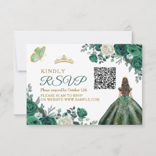 Carte De Remerciements Emerald Green Dresses Quinceañera QR RSVP Card