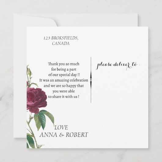 Carte De Remerciements Emerald Green Floral Mariage (Dos)