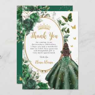 Carte De Remerciements Emerald Green Floral Quinceañera Brown Princesse