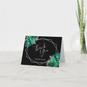 Carte De Remerciements Emerald Green Floral Silver Mariage noir (Devant)