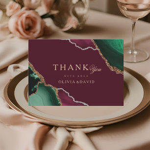 Carte De Remerciements Emerald Green Gold Agate Mariage Bourgogne