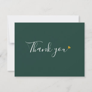 Carte De Remerciements Emerald Green Gold Heart Chic Script Business