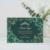 Carte De Remerciements Emerald Green Gold Quinceanera (Debout devant)