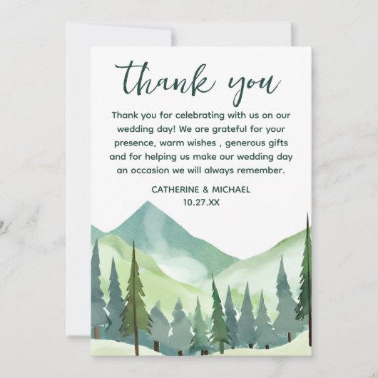 Carte De Remerciements Emerald Greenery Mountain Pine Rustic Mariage (Devant)