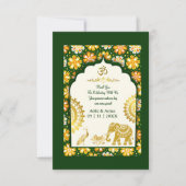 Carte De Remerciements emerald ivory hindu ornate peacock om wedding  (Devant)