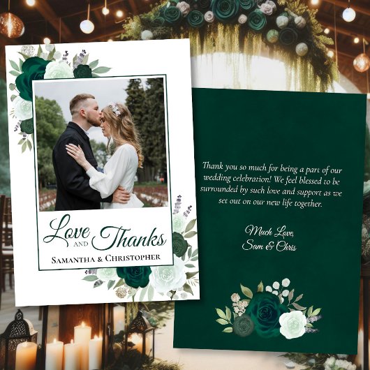 Carte De Remerciements Emerald Roses Love & Thanks Mariage Photo & Note