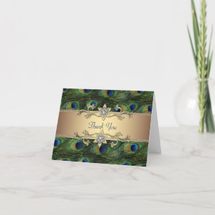 Carte De Remerciements Emerald Royal Blue Gold Peacock Thank You Cards
