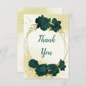 Carte De Remerciements Emerald vert fleurs or feuille mariage (Devant / Derrière)