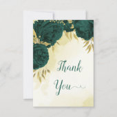 Carte De Remerciements Emerald vert fleurs or feuille mariage (Devant)