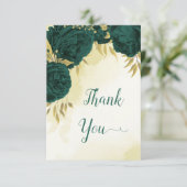 Carte De Remerciements Emerald vert fleurs or feuille mariage (Debout devant)