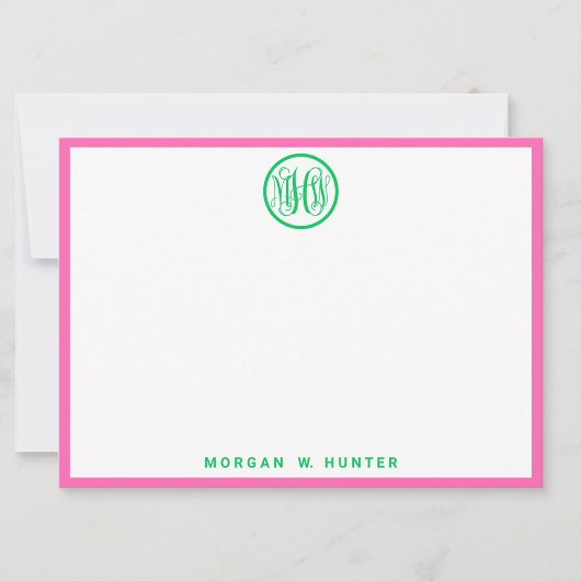 Carte De Remerciements Emerald Vine Script Monogram Font DIY BG Hot Pink