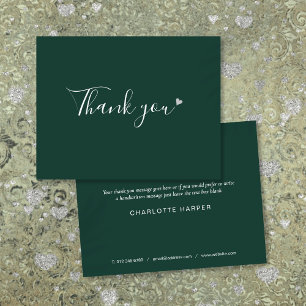 Carte De Remerciements Émeraude Vert Argent Coeur Chic Écriture Entrepris