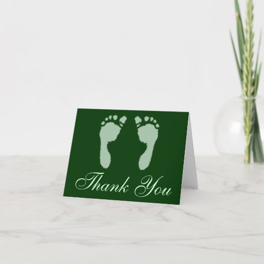 Carte De Remerciements Empreintes de pas de bébé (vert) (Devant)