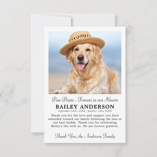 Carte De Remerciements Empreintes de pattes dans nos coeurs Sympathie com (Devant)