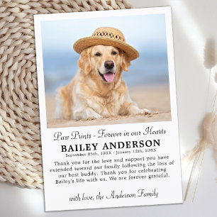 Carte De Remerciements Empreintes de pattes Forever Pet Memorial Sympathy