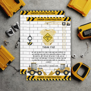 Carte De Remerciements En construction Baby shower de vêtements pour bébé