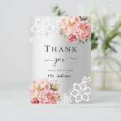 carte de remerciements en dentelle argentée (Debout devant)