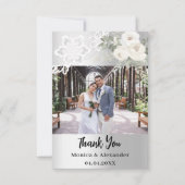 Carte de remerciements en dentelle blanche argenté (Devant)