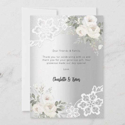 Carte de remerciements en dentelle blanche argenté (Dos)