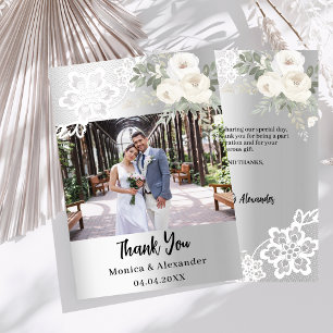 Carte de remerciements en dentelle blanche argenté