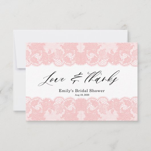 Carte de remerciements en dentelle rose (Devant)