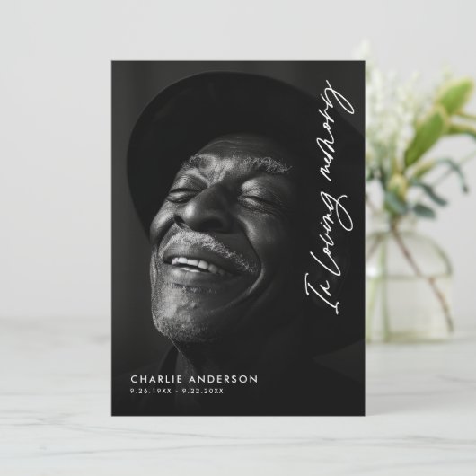 Carte De Remerciements En Mémoire Amoureuse Script moderne 2-Photo Funéra (Debout devant)