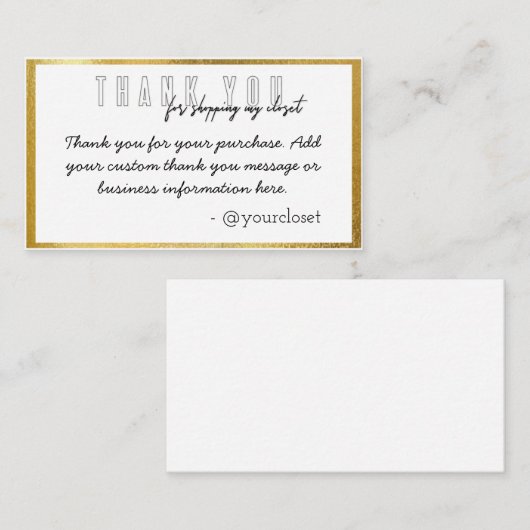 carte de remerciements en or de Poshmark (Devant / Derrière)