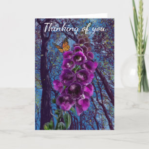 Carte De Remerciements En pensant à vous, le foxglove et le papillon