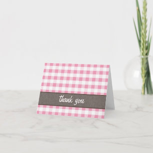 Carte de remerciements en toile En vichy rose et b