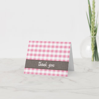 Carte de remerciements en toile En vichy rose et b