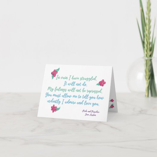 Carte De Remerciements En Vain J'Ai Lutté - Jane Austen Love Card (Devant)
