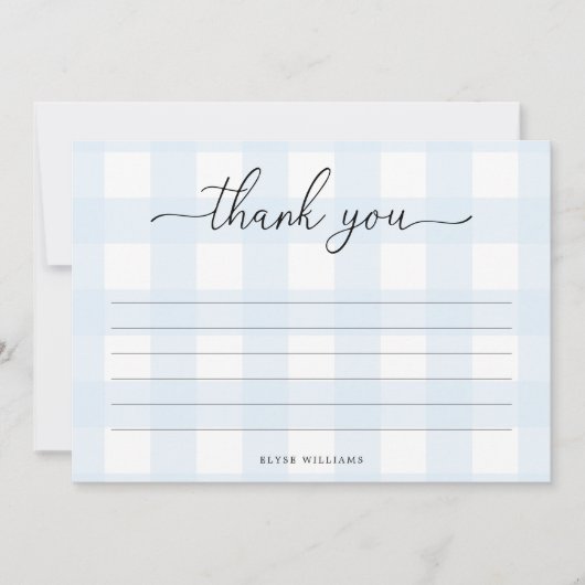 Carte de remerciements En vichy bleu (Devant)