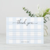 Carte de remerciements En vichy bleu (Debout devant)