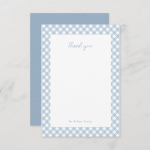 Carte De Remerciements En vichy bleu mignon baby shower personnalisé