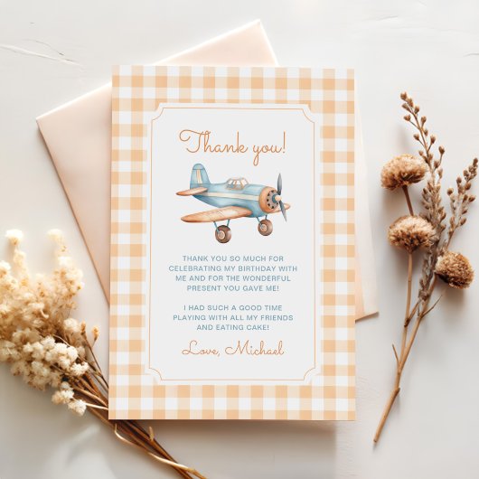 Carte De Remerciements en vichy heure Avion Avion premier anniversaire