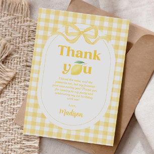 Carte De Remerciements en vichy Lemon Thème 1er anniversaire