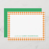 Carte De Remerciements En vichy orange avec vert du bureau de (Devant / Derrière)