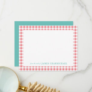 Carte De Remerciements En vichy rose avec Aqua du bureau de