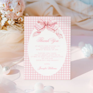Carte De Remerciements En vichy Rose mignonne Bow Preppy Baby Girl Douche