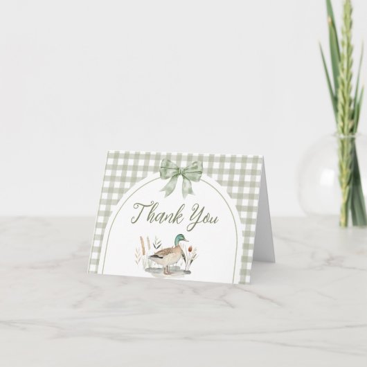 Carte De Remerciements en vichy Sage Green Mallard Duck Baby shower (Devant)
