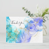 Carte De Remerciements Encre alcoolique turquoise et or (Debout devant)