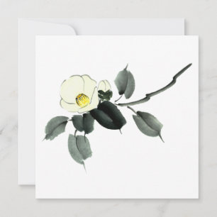 Carte De Remerciements encre blanche de camélia sumi et aquarelle japonai