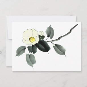 Carte De Remerciements encre blanche de camélia sumi et aquarelle japonai