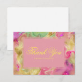 Carte De Remerciements Encre marbrée rose, violette, verte  (Devant / Derrière)
