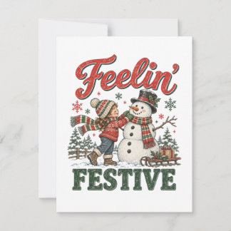 Carte De Remerciements Enfant qui sent Noël Festif Bonhomme de Neige