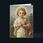 Carte De Remerciements Enfant vintage Jésus Floral Religieux<br><div class="desc">Doté d'une belle image de l'Enfant Jésus avec un petit bouquet fleuri.</div>