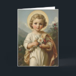 Carte De Remerciements Enfant vintage Jésus Floral Religieux<br><div class="desc">Doté d'une belle image de l'Enfant Jésus avec un petit bouquet fleuri.</div>